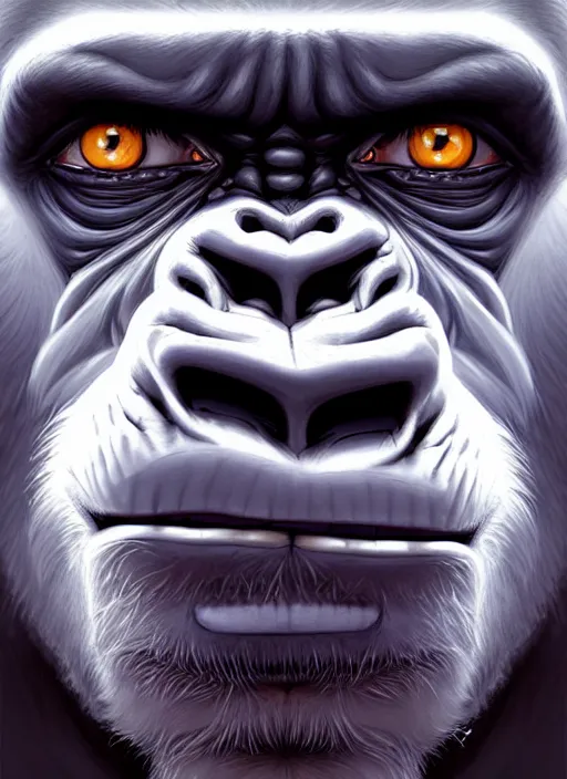 Prompt: frightening gorillas warrior portrait. art by artgerm, wlop, loish, ilya kuvshinov, tony sandoval. realistic, symmetrical face