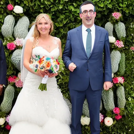 Prompt: a wedding ceremony for john oliver and a head of cabbage