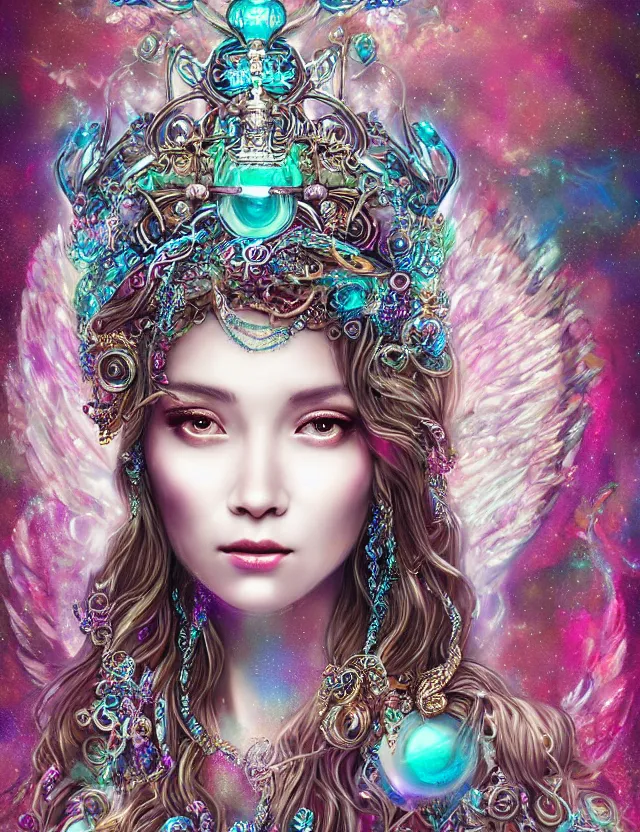 Prompt: goddess portrait by jessica oyhenart in crown made of skull, bioluminiscent, plasma, ice, water, wind, whimmy, super intricate ornaments artwork by 翼 次 方 cg