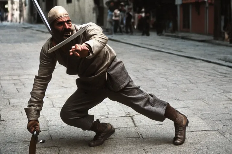 Prompt: closeup potrait of a man tripping over a sword, natural light, sharp, detailed face, magazine, press, photo, steve mccurry, david lazar, canon, nikon, focus