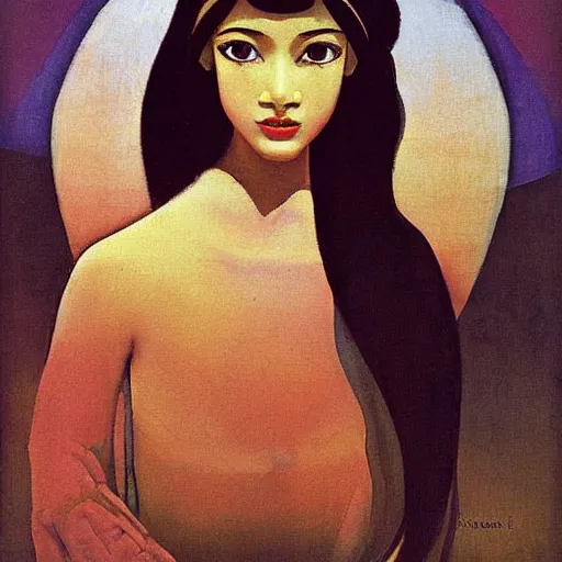 Prompt: a gorgeous vintage painting of a portrait of a small petite queen with dark hair by nicholas roerich by gustave moreau, by eyvind earle by bruce pennington by georgia o keeffe, blood, skin reflective metallic