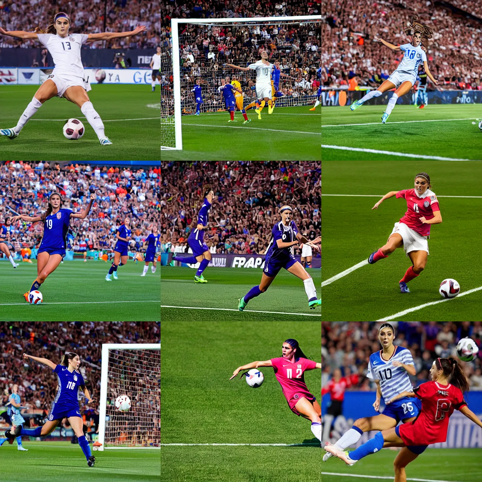 Prompt: Alex morgan scoring the greatest goal of all time, award-winning photo, 8k