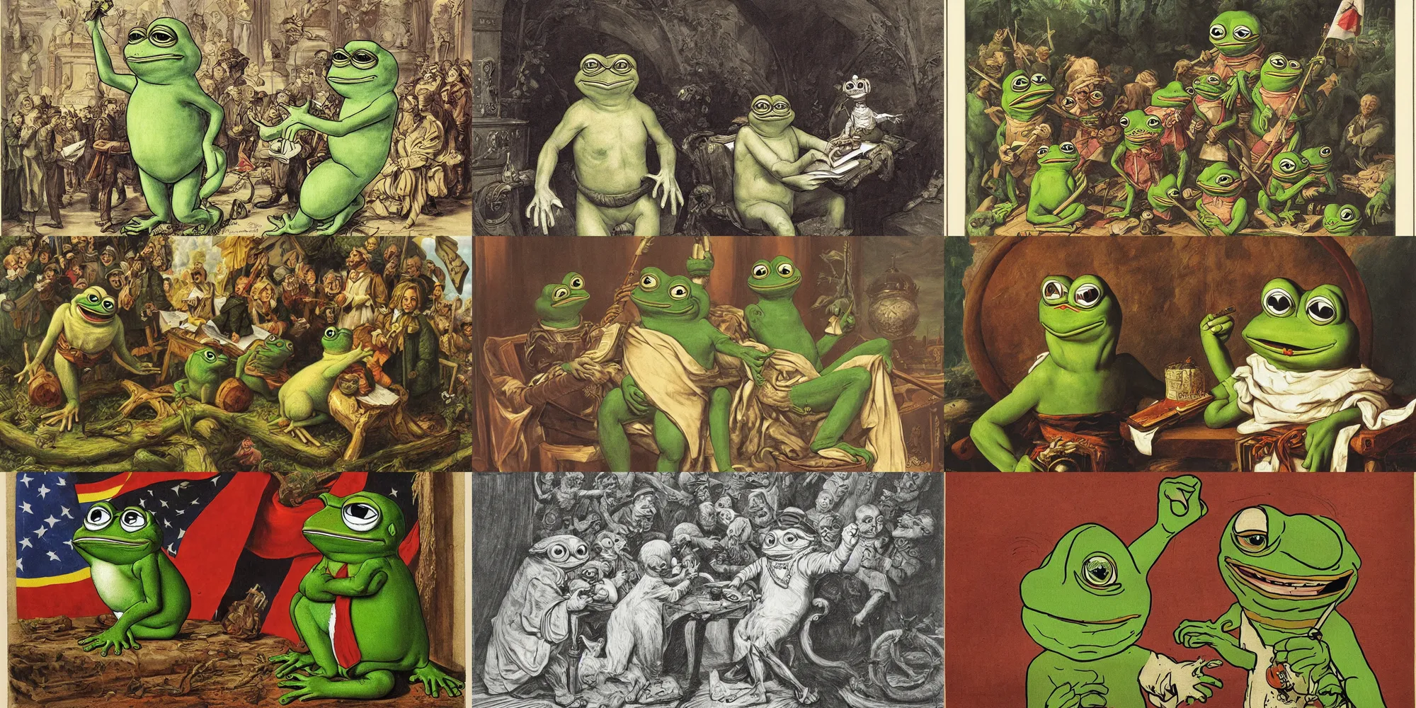 Prompt: pepe the frog, proclamation of the german empire by anton von werner