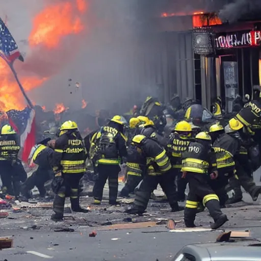 Prompt: a riot in nyc ,looting ,fire ,police