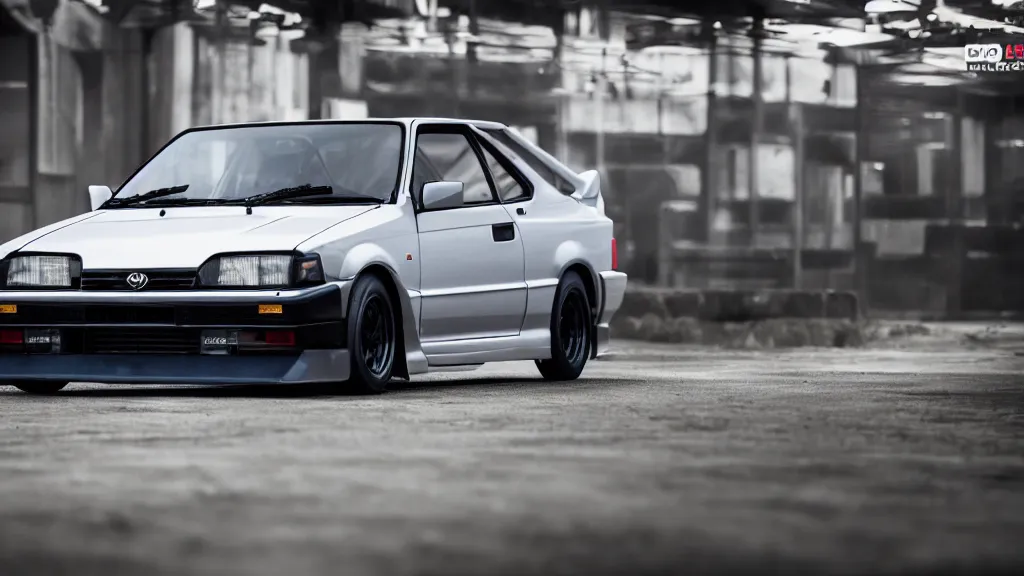 Image similar to toyota sprinter trueno 3 door gt - apex with pop up headlights, cinematic, nikon d 7 5 0, long exposure, white balance, 8 k, led, lumen global illumination, fog, ray tracing reflections, fxaa, rtx, post - production