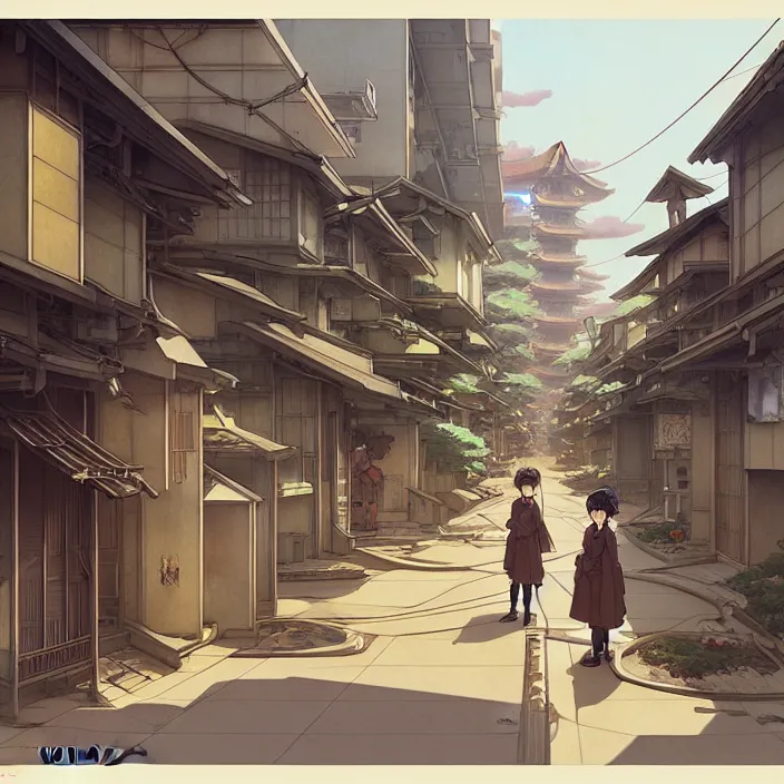 Image similar to empty tokyo neighborhood, spring, in the style of studio ghibli, j. c. leyendecker, greg rutkowski, artem