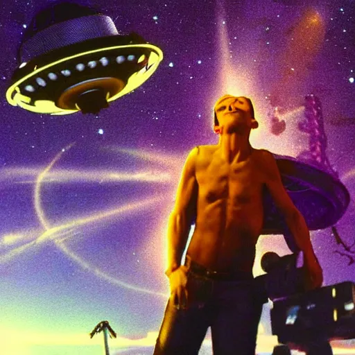 Image similar to jc denton from deux ex getting abducted by aliens