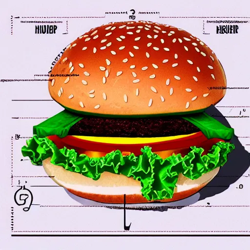 Image similar to An accurate blueprint design of a hamburger