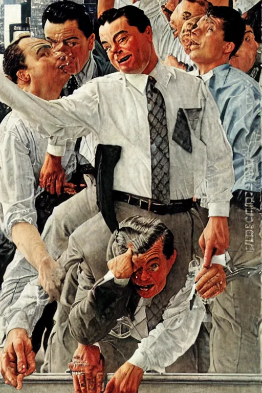 Prompt: the wolf of wall street painted by Norman Rockwell