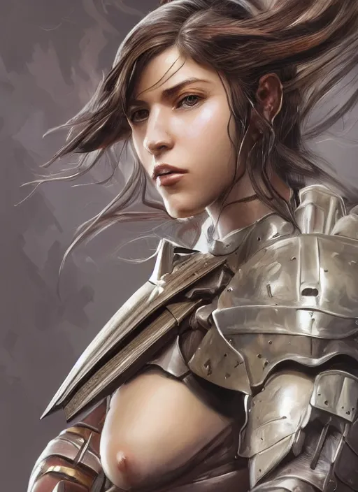 Prompt: a professionally painted portrait of an attractive young girl, partially clothed in battle armor, olive skin, long dark hair, beautiful bone structure, symmetrical facial features, intricate, elegant, digital painting, concept art, illustration, smooth, sharp focus, finely detailed, beautifully framed, from Metal Gear, in the style of Artgerm and Greg Rutkowski and William-Adolphe Bouguerea