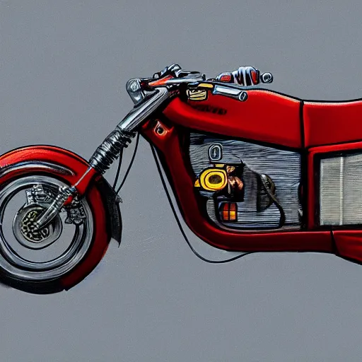 Prompt: concept art of a 1970s motorcycle, high detail, high definition, 8k