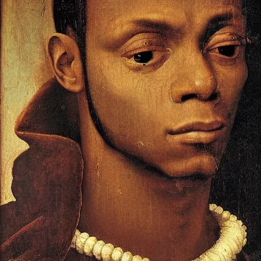 Prompt: a renaissance portrait painting of soulja boy by giovanni bellini