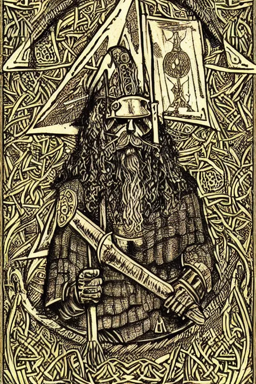 Image similar to tarot card, viking style, medieval concept art, intricate illustration, detailed