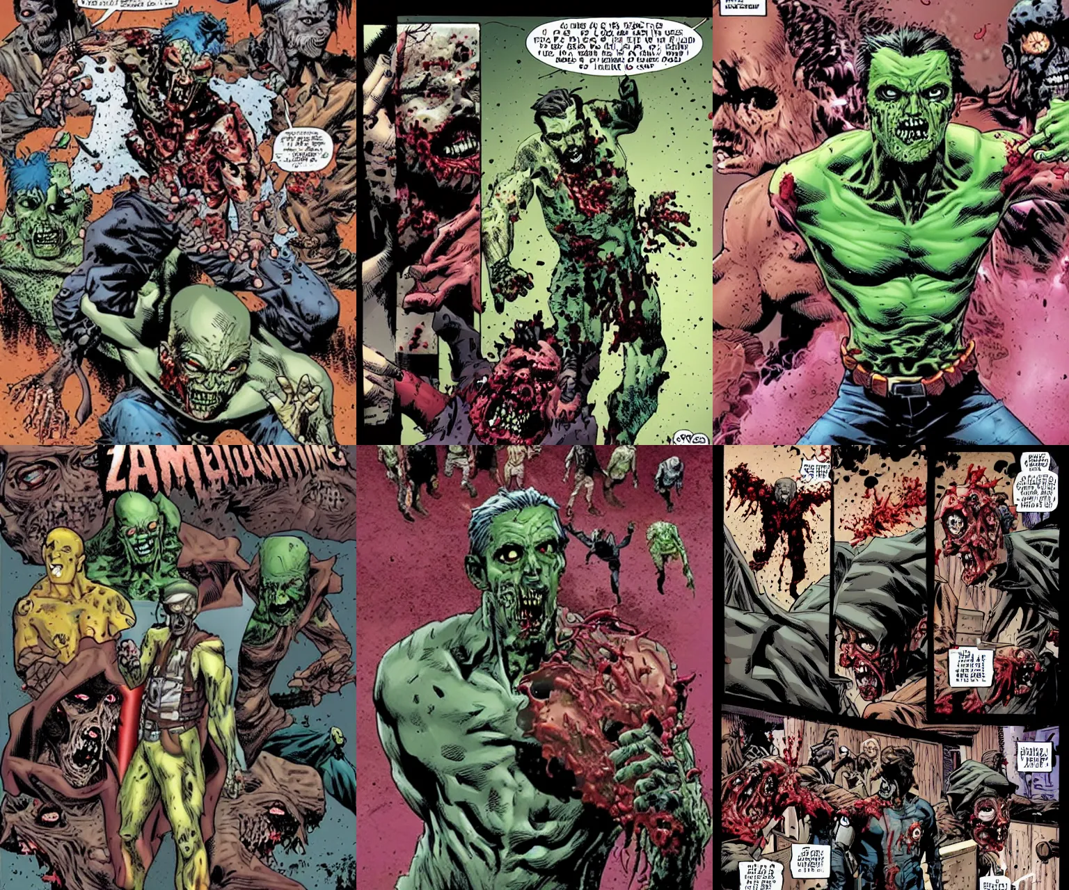 Prompt: Man mutating to zombie, Marvel style
