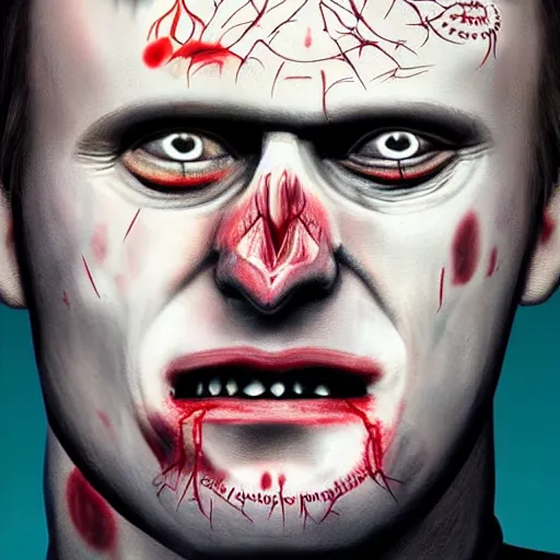 Image similar to navalny became bloody ugly lovecraftian degenerate abomination, photo - realistic, color image, 2 k, highly detailed, bodyhorror, occult art