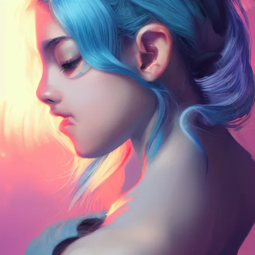 Image similar to teen girl, blue hair, gorgeous, amazing, elegant, intricate, highly detailed, digital painting, artstation, concept art, sharp focus, illustration, art by ross tran