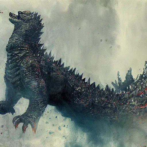 Prompt: heisei era godzilla painted by jeremy mann