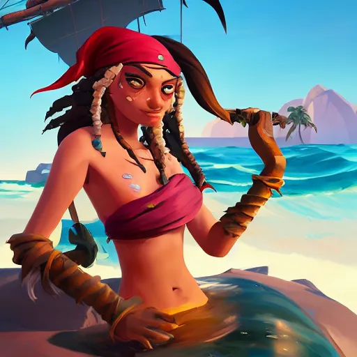 Image similar to jack the pirate mermaid on sea of thieves game avatar hero, behance hd by jesper ejsing, by rhads, makoto shinkai and lois van baarle, ilya kuvshinov, rossdraws global illumination