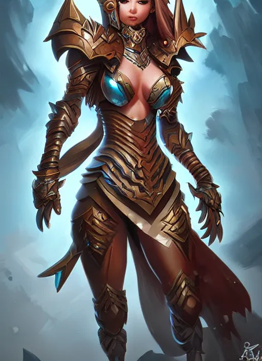 Image similar to sakimi chan, fantasy armor, detailed face, dynamic lighting, tony sart