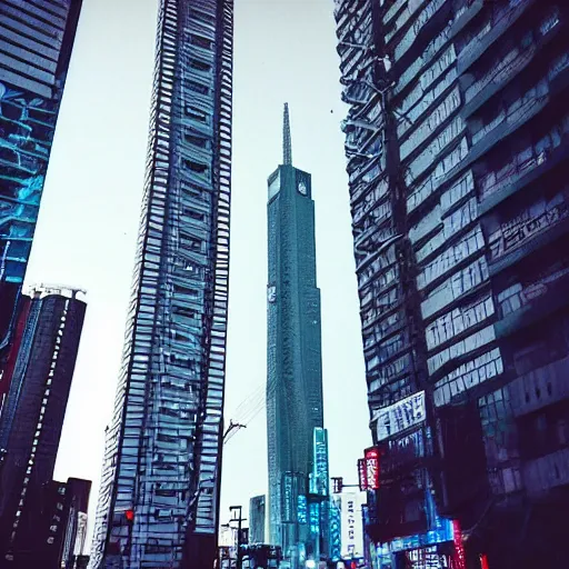 Image similar to “establishing shot of an isolated arasaka tower in Neo-Tokyo. Taller than any other building nearby. 2077 Akira. Photo taken in the style of Denis Villeneuve 8k”