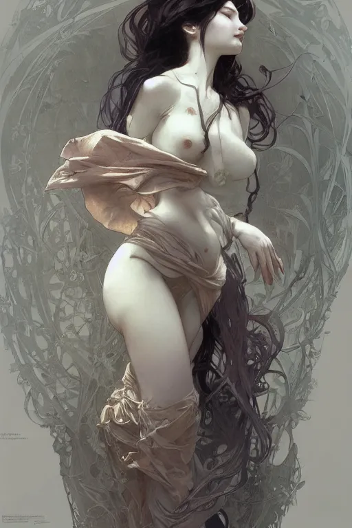 Prompt: beautiful pale gothic maiden, master drawing, intricate, elegant, highly detailed, digital painting, artstation, concept art, smooth, sharp focus, illustration, art alphonse mucha and james gurney and craig mullins and wlop