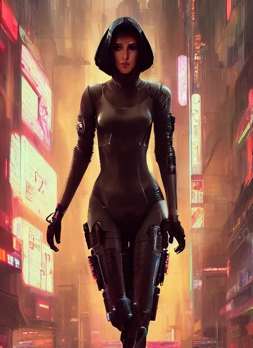 Image similar to Cyberpunk woman in futuristic clothes (blade runner 2049, cyberpunk 2077). Orientalist portrait by john william waterhouse and James Gurney and Theodore Ralli and Nasreddine Dinet, oil on canvas. Cinematic, hyper realism, realistic proportions, dramatic lighting, high detail 4k