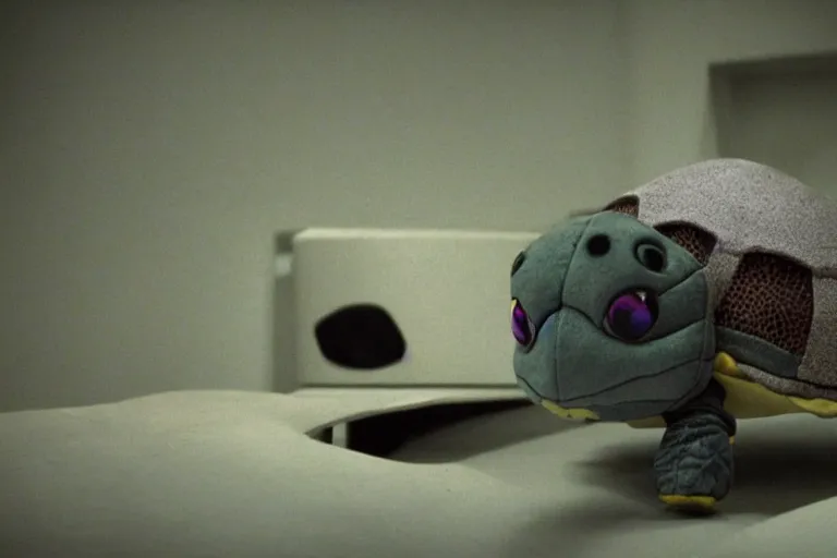 Image similar to cyborg stuffed turtle plushie in cyberspace, in 2 0 5 5, y 2 k cybercore, industrial low - light photography, still from a ridley scott movie