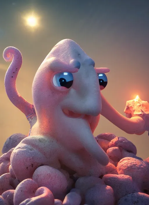 Prompt: squidward, intricate detail, volumetric lighting, epic composition, hyper detailed, ultra realistic, sharp focus, octane render, volumetric, ray tracing, sense of awe, swirling mist, himalayan rocksalt lamp