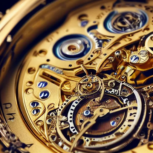 Image similar to a macro photo of a gold and silver mechanical wristwatch, close - up, intricately detailed engravings, intricately detailed markings, intricate textures, warm lighting, vivid colors, realistic octane render, hyper realistic render, volumetric shading, depth of field, raytracing, 8 k,