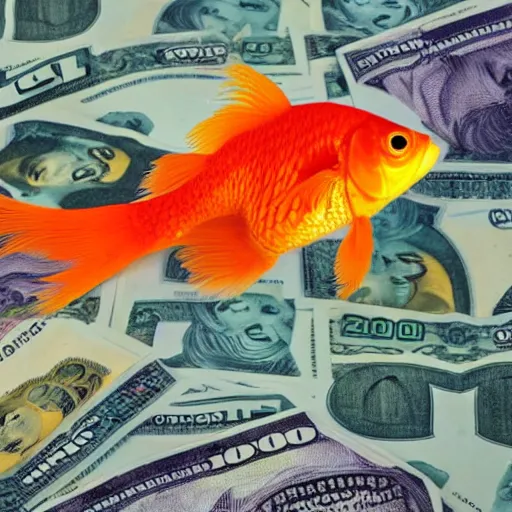 Prompt: a goldfish eating money high def 8 k