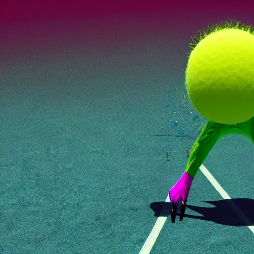 Image similar to a tennis ball monster , colorful, digital art, fantasy, magic, trending on artstation, ultra detailed, professional, Cinema 4D, 3D render by Beeple