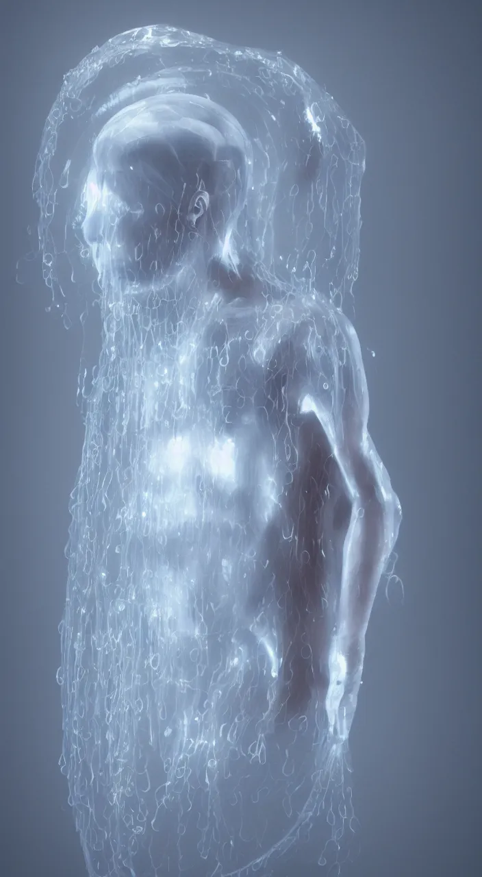 Prompt: a human jellyfish hybrid, octane render, 4 k, 3 d, ultra realistic