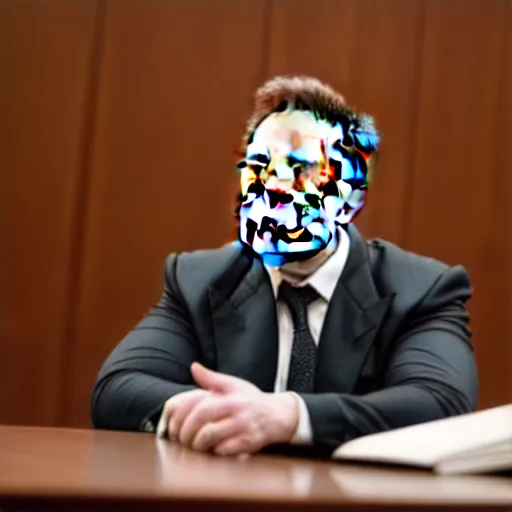 Image similar to photo of elon musk on trial in a court room, highly detailed, extremely high quality, hd, 4 k, 8 k, professional photographer, 4 0 mp, lifelike, top - rated, award winning, realistic, detailed lighting, detailed shadows, sharp, no blur, edited, corrected, trending