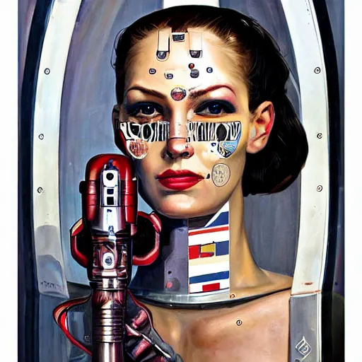 Image similar to portrait of a female android, by Sandra Chevrier and Joseph Christian Leyendecker