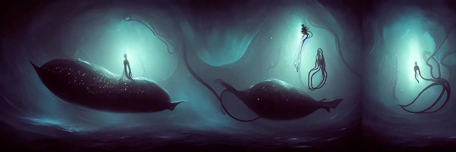 Prompt: whimsical surreal deep sea creatures, dramatic lighting, surreal dark uncanny painting by ronny khalil