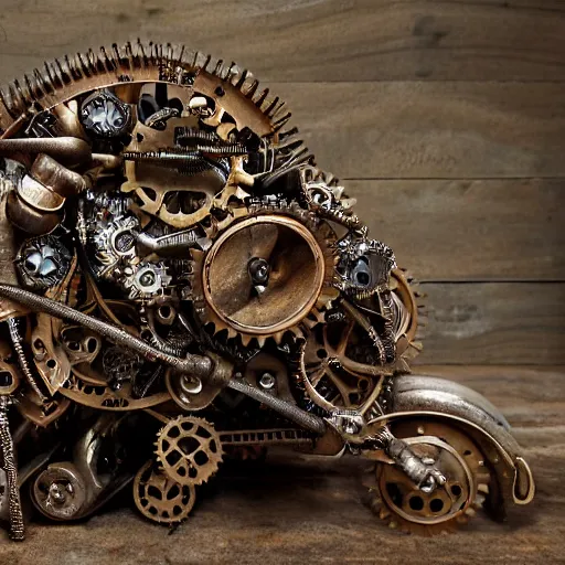 Image similar to rat made out of gears and tubes in a steampunk style, rusty, portrait, 4 k, high details, shiny