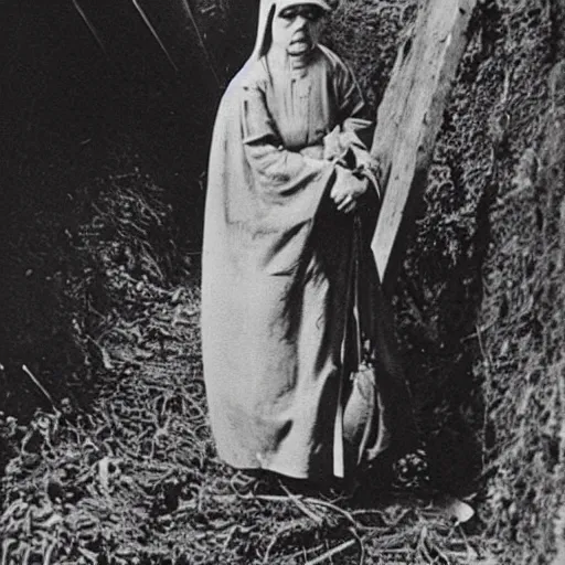 Image similar to “armored catholic nun medic in ww1 trench warfare”