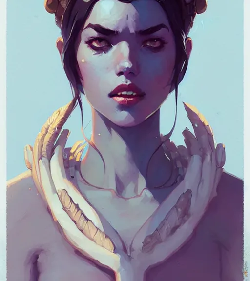 Image similar to portrait of moon queen by atey ghailan, by greg rutkowski, by greg tocchini, by james gilleard, by joe fenton, by kaethe butcher, dynamic lighting, gradient light blue, brown, blonde cream and white color scheme, grunge aesthetic