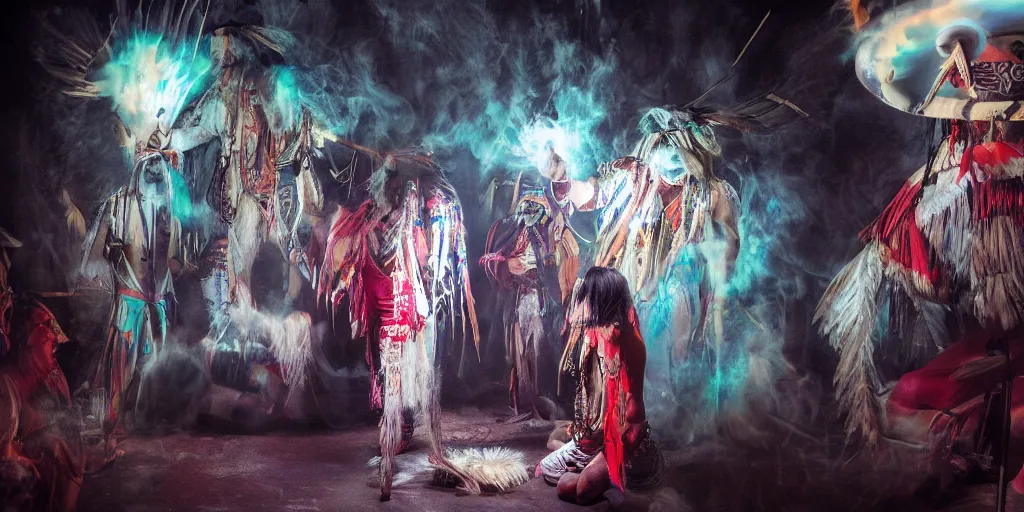 Image similar to of Native American shaman drumming by Liam Wong and Boris Vallejo