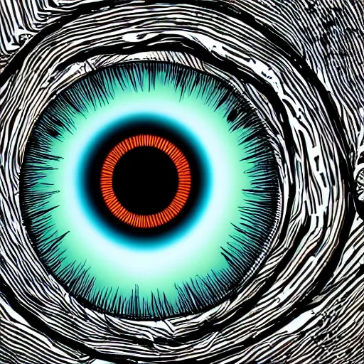 Prompt: landsat infrared image of a manga style eye, detailed, 4k, vector, contrasting colors