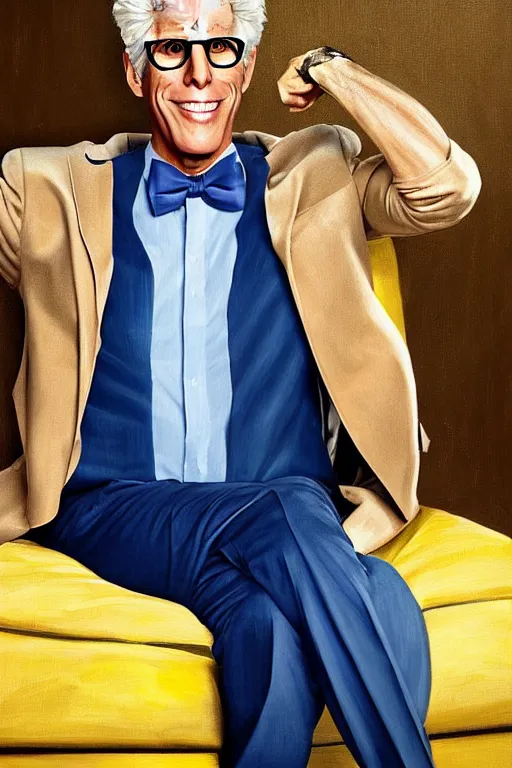 Image similar to a painting of ted danson in the good place, art by robin eley