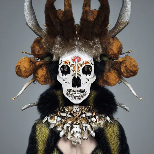 Prompt: hyperrealistic mixed media portrait portrait of a anthropomorphic norse mythology mimosa, wearing furry clothes and artifact head gear made of deer horn and skull bones embaded with jewels in the style of heilung an experimental folk music band, elegant, highly detailed, hyper realism, 4k, DSLR, artstation, smooth, sharp focus, octane render, 3d, good clear quality, lighting, biology, symmetrical artwork, perfect face, high detail, octane render W 832