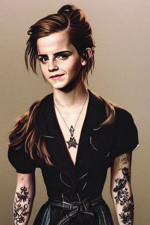 Image similar to emma watson, dope tattoo, hyperrealistic