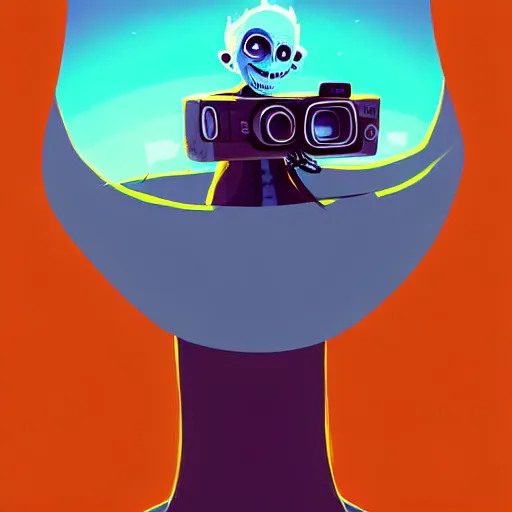 Prompt: curled perspective digital art of a grandpa with a photo camera with a blue eyes baby girl by anton fadeev from nightmare before christmas