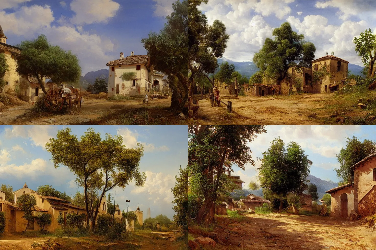 Prompt: A beautiful painting of rural Spanish village by Ivan Shishkin, matte painting