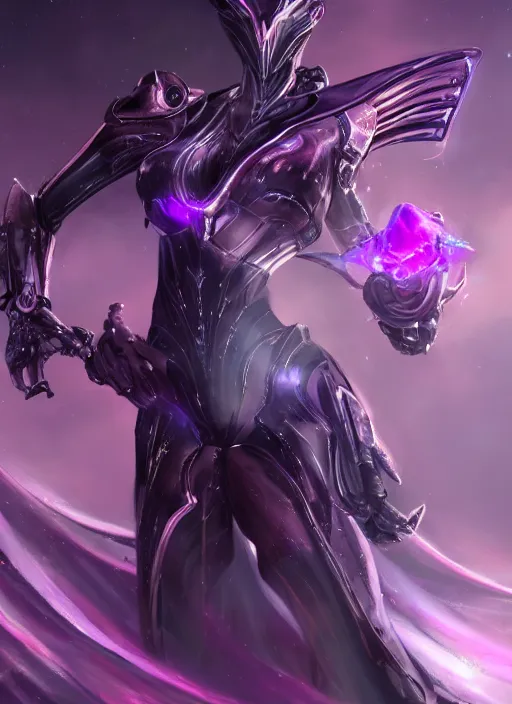 Image similar to cinematic close shot, galactic sized goddess, proportional stunning beautiful hot female warframe, sleek mecha female dragon head, metal ears, led purple eyes, smooth fuschia skin, smooth silver armor, floating in space, holding a galaxy, epic proportions, epic size, epic scale, furry art, dragon art, giantess art, warframe fanart, furaffinity, octane