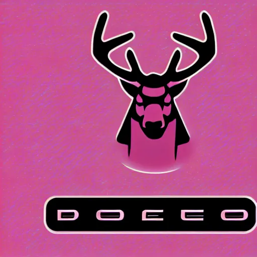 Image similar to logo for corporation called protoneo that involves deer head, symmetrical, retro pink synthwave style, retro sci fi