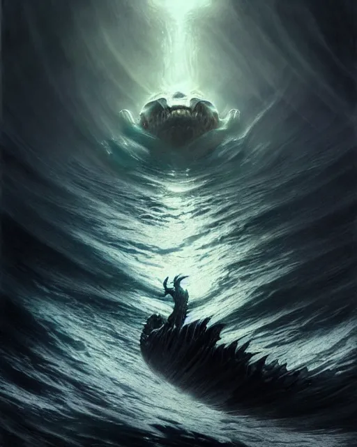 Prompt: a elder god rising from a dark ocean | | pencil sketch, realistic shaded, fine details, realistic shaded lighting poster by greg rutkowski, magali villeneuve, artgerm, jeremy lipkin and michael garmash and rob rey