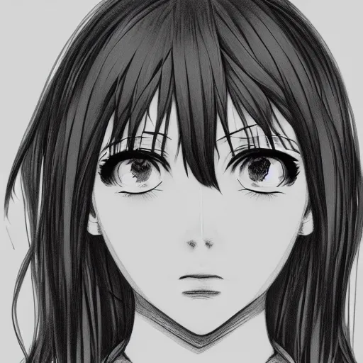 anime girl portrait profile, black and white sketch