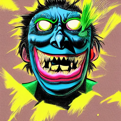 Image similar to a tennis ball monster the joker, chalk, digital art, fantasy, magic, trending on artstation, ultra detailed, professional illustration by Basil Gogos